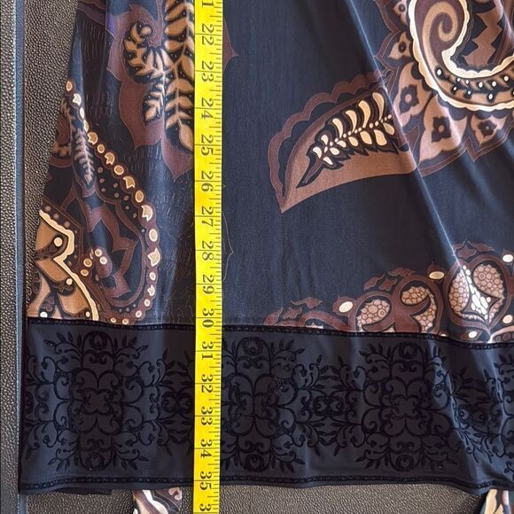 Hale Bob Brown Faux Wrap silk Dress with Bishop Sleeves size Large - Picture 13 of 14